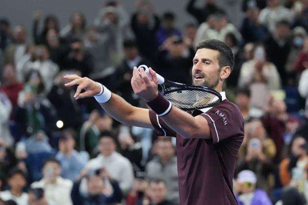 (261004) -- BEIJING, Oct. 4, 2026 -- Novak Djokovic celebrates after the men s singles quarterfinal match between Alexander Zverev of Germany and Novak Djokovic of Serbia at 2026 China Open tennis tournament in Beijing, China, Oct. 4, 2026. ) (SP)CHINA-BEIJING-TENNIS-CHINA OPEN-MEN S SINGLES(CN) JuxHuanzong