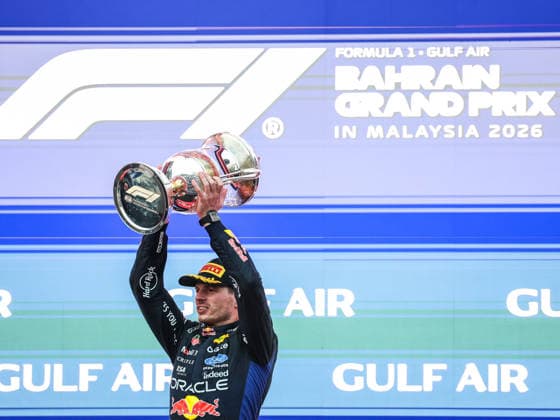 (261004) -- SEPANG, Oct. 4, 2026 -- Red Bull s Max Verstappen of the Netherlands celebrates after the Formula One Bahrain Grand Prix in Malaysia at the Sepang International Circuit, on Oct. 4, 2026. (Photo by Xinhua) (SP)MALAYSIA-SEPANG-F1-BAHRAIN GRAND PRIX 2026 QianxJun 