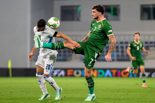 UEFA Nations League Group Stage, TSC Arena, BaÄka Topola, Serbia 4 10 2026 Republic of Ireland vs Israel Ireland™s Troy Parrott with Israel s Liel Abada Troy Parrott with Liel Abada 4 10 2026  Copyright: xx RB2_0944