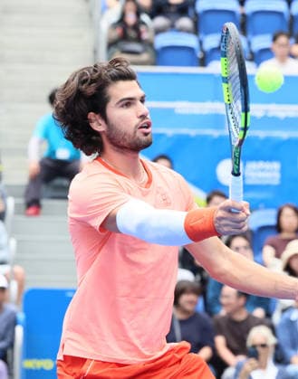 October 4, 2026, Tokyo, Japan - Carlos Alcaraz of Spain returns the ball against Denis Shapovalov of Canada during the quarter-final match of the Japan Open tennis championships at the Ariake Colosseum in Tokyo on Sunday, October 4, 2026. Shapovalov gave up the game in the middle and alcaraz advanced to the semi-final 7-6, 6-1. (photo by Yoshio Tsunoda AFLO) Noxthirdxpartyxsales 0868518507st YoshioxTsunodax