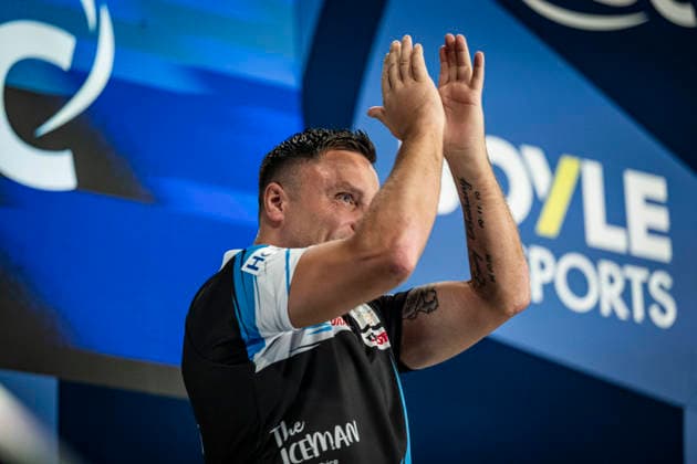 RECORD DATE NOT STATED 4th October 2026; Mattioli Arena, Leicester, England; PDC World Grand Prix Darts, World Grand Prix, Final Day; Gerwyn Price arrives on stage for his final match against Luke Humphries GodfreyxPitt