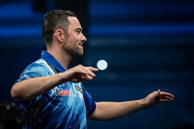 RECORD DATE NOT STATED 4th October 2026; Mattioli Arena, Leicester, England; PDC World Grand Prix Darts, World Grand Prix, Final Day; Luke Humphries dances on stage before his final match against Gerwyn Price GodfreyxPitt