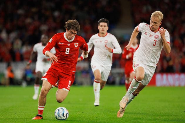 RECORD DATE NOT STATED 4th October 2026; Cardiff City Stadium, Cardiff, Wales; UEFA Nations League Football, Wales versus Denmark; Lewis Koumas of Wales on counter attack vs Denmark AmandaxMcMaster