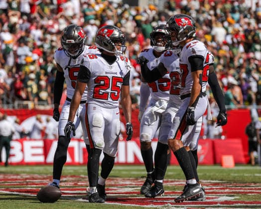 Oct 4, 2026; Tampa, FL, USA; Tampa Bay Buccaneers cornerback Jacob Parrish (25) celebrates after intercepting a pass during the NFL, American Football Herren, USA game between the Green Bay Packers and Tampa Bay Buccaneers at Raymond James Stadium. Mandatory Credit: Taylor McFee-Cal Media NFL 2026: Packers Vs Buccaneers OCT 04  - ZUMAc04_ 20261004_zma_c04_105 Copyright: xTaylorxMcfeex