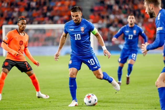 EINDHOVEN, NETHERLANDS - OCTOBER 4: Dusan Tadic of Serbia dribbles with the ball during the UEFA Nations League 2026 27 Group A2 MD4 match between Netherlands and Serbia at Philips Stadion on October 04, 2026 in Eindhoven, Netherlands.  Copyright: xDijksxMedia MBxMediax