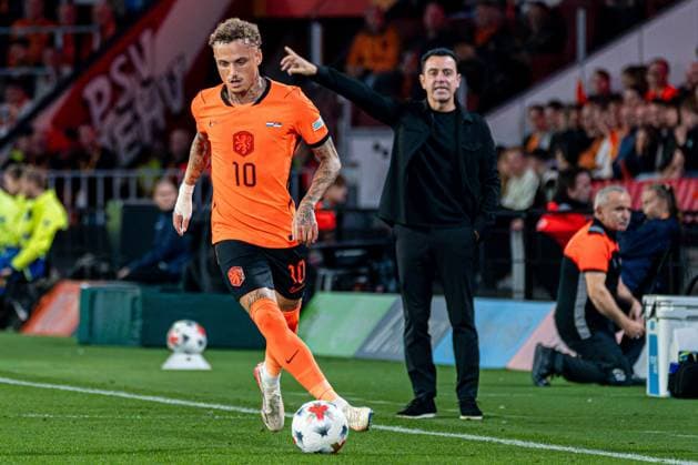EINDHOVEN - Noa Lang of the Netherlands runs with the ball during the UEFA Nations League match between the Netherlands and Serbia at the Philips Stadium on October 4, 2026 in Eindhoven, the Netherlands. KEVIN SENDERS ANP UEFA Nations League 2026 27 xVIxANPxSportx xMarcelxterxBalsxIVx 571534159 originalFilename: 571534159.jpg