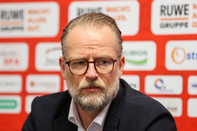 Sahnpark Crimmitschau, October 4, 2026; 2026–27 Season; Ice Hockey; 2nd Bundesliga; Regular Season; Game 6; Saxony Ice Arena; Saxony Derby; Eispiraten vs. Lausitzer Füchse; Coach Christof Kreutzer; Lausitzer Füchse at the press conference Crimmitschau, Saxony, Germany