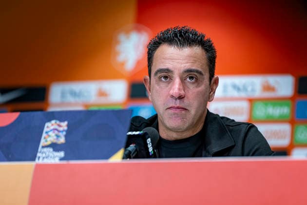 EINDHOVEN, Netherlands: Head coach Xavi Hernandez at the press conference for the UEFA Nations League match between the Netherlands and Serbia at Philips Stadion on October 4, 2026, in Eindhoven, Netherlands. Photo by DeFodi Images