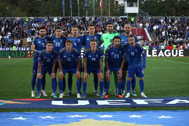 Kosovo v Austria - UEFA Nations League PRISTINA, KOSOVO - OCTOBER 4: Players of Kosovo pose for a team photo ahead of the UEFA Nations League B match between the Kosovo and Austria at Fadil Vokrri Stadium in Baka Pristina, Kosovo, on October 04, 2026. Erkin Keci Anadolu Pristina Kosovo. Editorial use only. Please get in touch for any other usage. Copyright: x2026xAnadoluxErkinxKecix