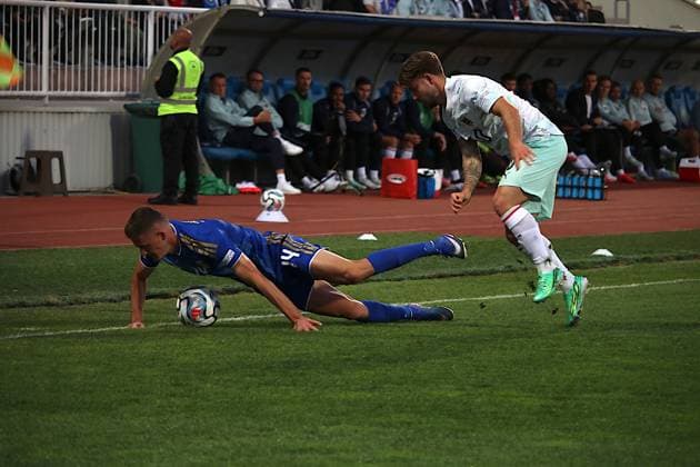 Kosovo v Austria - UEFA Nations League PRISTINA, KOSOVO - OCTOBER 4: Baton Zabergja (14) of Kosovo in action during the UEFA Nations League B match between the Kosovo and Austria at Fadil Vokrri Stadium in Baka Pristina, Kosovo, on October 04, 2026. Erkin Keci Anadolu Pristina Kosovo. Editorial use only. Please get in touch for any other usage.  Copyright: x2026xAnadoluxErkinxKecix