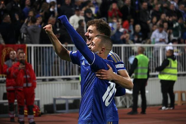 Kosovo v Austria - UEFA Nations League PRISTINA, KOSOVO - OCTOBER 4: Players of Kosovo celebrate after score a goal during the UEFA Nations League B match between the Kosovo and Austria at Fadil Vokrri Stadium in Baka Pristina, Kosovo, on October 04, 2026. Erkin Keci Anadolu Pristina Kosovo. Editorial use only. Please get in touch for any other usage. Copyright: x2026xAnadoluxErkinxKecix