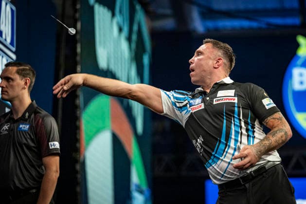 RECORD DATE NOT STATED 4th October 2026; Mattioli Arena, Leicester, England; PDC World Grand Prix Darts, World Grand Prix, Final Day; Gerwyn Price in action on the oche his final match against Luke Humphries GodfreyxPitt