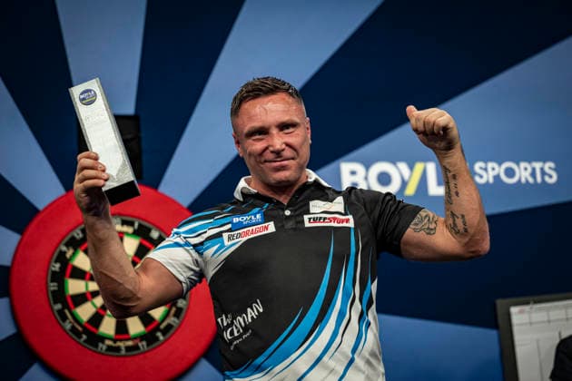 RECORD DATE NOT STATED 4th October 2026; Mattioli Arena, Leicester, England; PDC World Grand Prix Darts, World Grand Prix, Final Day; Gerwyn Priceholds the runner up trophy after losing his final match against Luke Humphries GodfreyxPitt