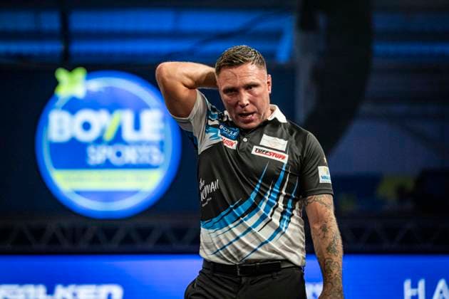 RECORD DATE NOT STATED 4th October 2026; Mattioli Arena, Leicester, England; PDC World Grand Prix Darts, World Grand Prix, Final Day; Gerwyn Price leaves the stage for a break during his final match against Luke Humphries GodfreyxPitt