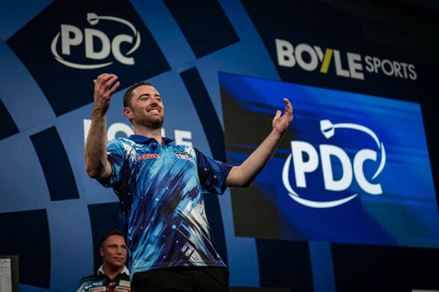 RECORD DATE NOT STATED 4th October 2026; Mattioli Arena, Leicester, England; PDC World Grand Prix Darts, World Grand Prix, Final Day; Luke Humphries celebrates winning the Boyle Sports World Grand Prix against Gerwyn Price GodfreyxPitt