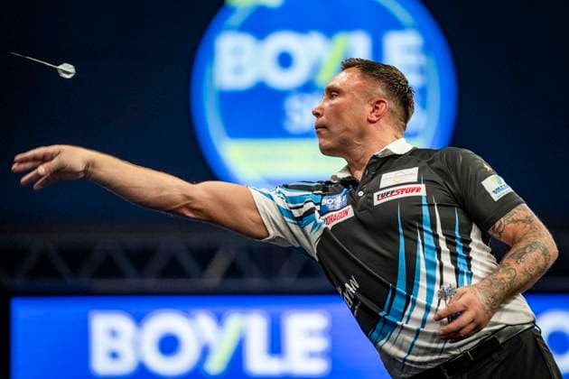 RECORD DATE NOT STATED 4th October 2026; Mattioli Arena, Leicester, England; PDC World Grand Prix Darts, World Grand Prix, Final Day; Gerwyn Price in action on the oche his final match against Luke Humphries GodfreyxPitt
