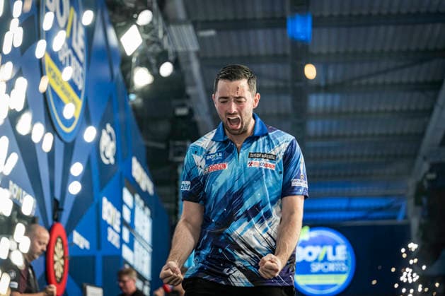 RECORD DATE NOT STATED 4th October 2026; Mattioli Arena, Leicester, England; PDC World Grand Prix Darts, World Grand Prix, Final Day; Luke Humphries celebrates winning the Boyle Sports World Grand Prix against Gerwyn Price GodfreyxPitt