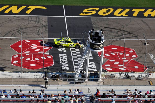 LAS VEGAS, CA - OCTOBER 04: Ryan Blaney ( 12 Team Penske Menards Duracell Ford) during the South Point 400 NASCAR, Motorsport, USA Cup Series Chase playoff race on October 4, 2026 at Las Vegas Motor Speedway in Las Vegas, NV. (Photo by Jeff Speer LVMS Icon Sportswire) AUTO: OCT 04 NASCAR Cup Series Playoffs South Point 400 EDITORIAL USE ONLY Icon26100421820