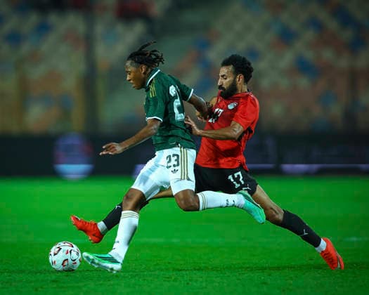 Egypt v South Africa - International Friendly, Länderspiel, Nationalmannschaft Mohanad Lashin and Puso Dithejane during the international friendly match between Egypt and South Africa at Cairo International Stadium, Cairo, Egypt Cairo Cairo EGYPT Copyright: xMohamedxTageldinx