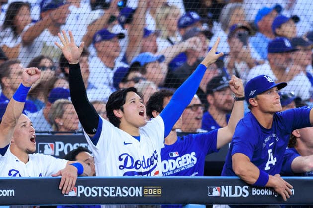 October 4, 2026, Los Angeles, California, USA: Shohei Ohtani 17 of the Los Angeles Dodgers celebrates a solo home run by Freddie Freeman 5 in the fourth inning during NLDS Game 1 against the Atlanta Braves on Sunday October 4, 2026 at Dodger Stadium in Los Angeles, California. JAVIER ROJAS PI Los Angeles USA - ZUMAp124 20261004_zaa_p124_001 Copyright: xJavierxRojasx