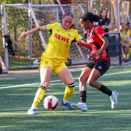 Annika Enderle (BVB) Takes on Clara Theres Stenmans (Cologne), DJK Südwest Köln vs. Borussia Dortmund, Women s Regionalliga West, Matchday 7, Cologne, October 4, 2026