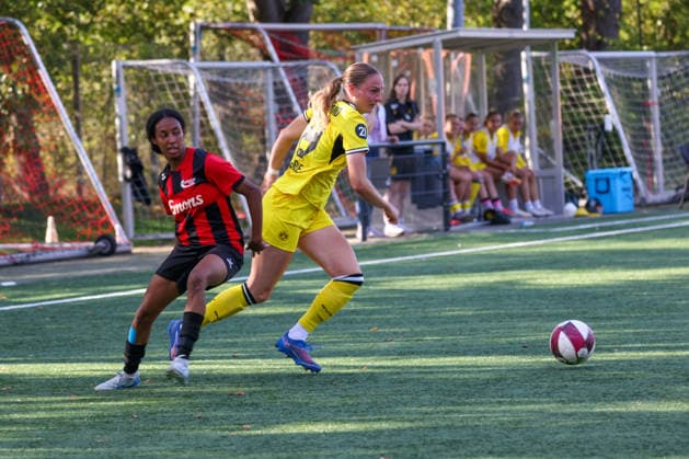 Annika Enderle (BVB) Takes on Clara Theres Stenmans (Cologne), DJK Südwest Köln vs. Borussia Dortmund, Women s Regionalliga West, Matchday 7, Cologne, October 4, 2026