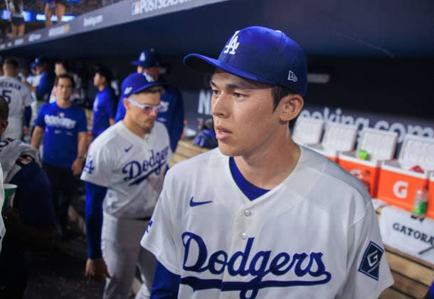 October 4, 2026, Los Angeles, California, USA: Relief pitcher, Roki Sasaki 11 of the Los Angeles Dodgers in the dugout after pitching in 8th and 9th inning during NLDS Game 2 against the Atlanta Braves on Sunday October 4, 2026 at Dodger Stadium in Los Angeles, California. Dodgers lose to Braves, 2-3. JAVIER ROJAS PI Dodgers Vs. Braves NLDS - Game 2  - ZUMAp124 20261004_zaa_p124_036 Copyright: xJavierxRojasx