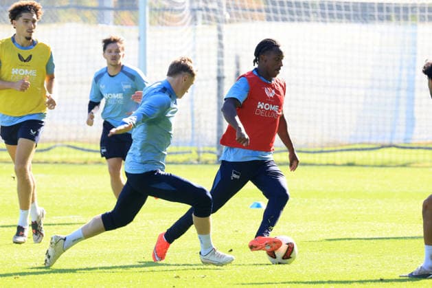 October 5, 2026, Germany, Soccer, 2. Bundesliga, 2026–2027 season, Sportforum, Hertha BSC, Training: Jelani Ndi (Hertha BSC Berlin 28), Julian Eitschberger (Hertha BSC Berlin 2), 2nd Division. DFB and DFL regulations prohibit any use of photographs as image sequences and or quasi-video. nordphoto GmbH, Engler, Berlin, Sportforum, Berlin, Germany Copyright: xNordphotox xEnglerx