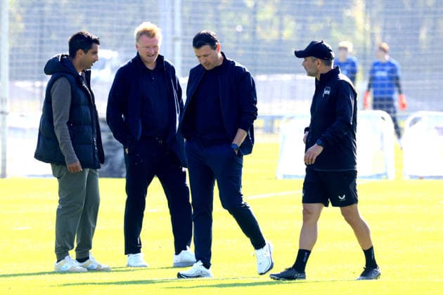 October 5, 2026, Germany, Soccer, 2. Bundesliga, 2026–2027 Season, Sportforum, Hertha BSC, Training: Benjamin Weber, Sports Director, Hertha BSC Berlin; Head Coach Stefan Leitl, Hertha BSC Berlin; Head of Team Management Sami Allagui, Hertha BSC. 2. Bundesliga. DFB and DFL regulations prohibit any use of photographs as image sequences and or quasi-video. nordphoto GmbH, Engler, Berlin. Sportforum, Berlin, Germany Copyright: xNordphotox xEnglerx