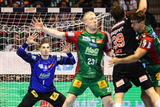 Goalkeeper Dominik Kuzmanovic, SC Magdeburg, Handball Bundesliga Season 2026–2027: SC Magdeburg vs. HC Erlangen at the GETEC Arena in Magdeburg; Action, Handball, Germany, October 4, 2026