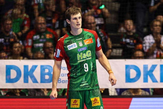 Oskar Vind Rasmussen, SC Magdeburg, 9th Handball Bundesliga Season 2026–2027: SC Magdeburg vs. HC Erlangen at the GETEC Arena in Magdeburg; single frame, action, handball, Germany, October 4, 2026