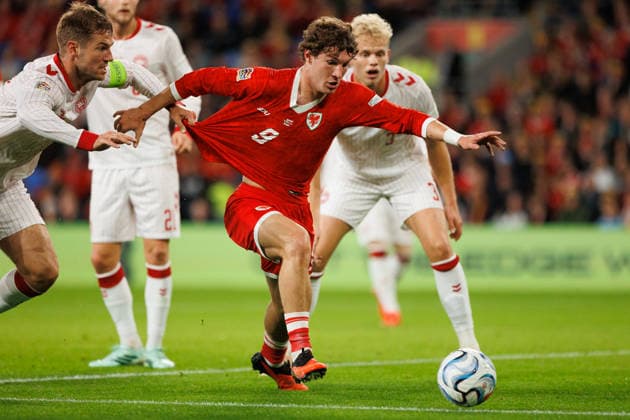 RECORD DATE NOT STATED 4th October 2026; Cardiff City Stadium, Cardiff, Wales; UEFA Nations League Football, Wales versus Denmark; Lewis Koumas of Wales breaks free on Denmark& x2019;s defense AmandaxMcMaster