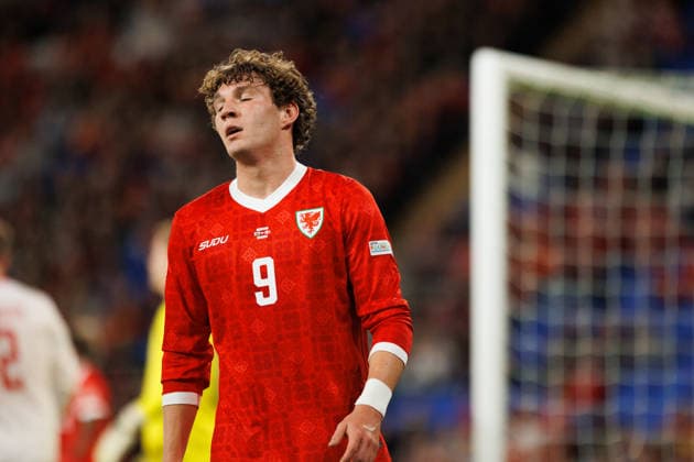 RECORD DATE NOT STATED 4th October 2026; Cardiff City Stadium, Cardiff, Wales; UEFA Nations League Football, Wales versus Denmark; Lewis Koumas of Wales disappointed after failed shot on goal AmandaxMcMaster