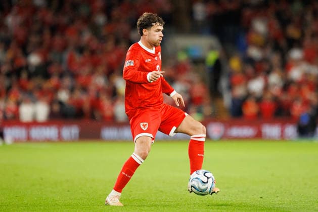 RECORD DATE NOT STATED 4th October 2026; Cardiff City Stadium, Cardiff, Wales; UEFA Nations League Football, Wales versus Denmark; Neco Williams of Wales controls the ball AmandaxMcMaster