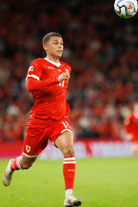 RECORD DATE NOT STATED 4th October 2026; Cardiff City Stadium, Cardiff, Wales; UEFA Nations League Football, Wales versus Denmark; Brennan Johnson of Wales chases ball on attack AmandaxMcMaster