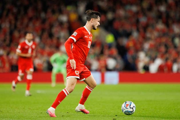 RECORD DATE NOT STATED 4th October 2026; Cardiff City Stadium, Cardiff, Wales; UEFA Nations League Football, Wales versus Denmark; Liam Cullen of Wales with possession for Wales AmandaxMcMaster