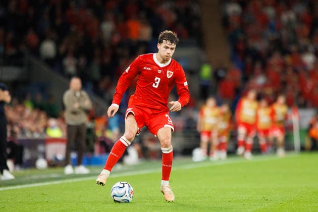 RECORD DATE NOT STATED 4th October 2026; Cardiff City Stadium, Cardiff, Wales; UEFA Nations League Football, Wales versus Denmark; Neco Williams of Wales controls the ball AmandaxMcMaster