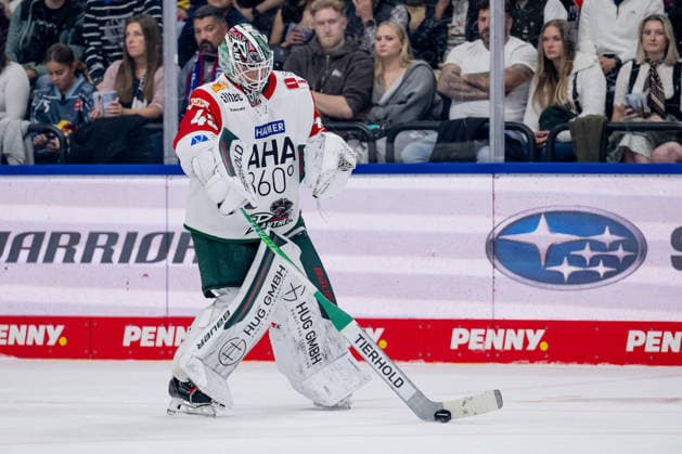 Tobias Ancicka, Goaltender, Augsburger Panther, 45 GER, EHC Red Bull Munich vs. Augsburger Panther, DEL, 2026–2027 Season, Matchday 6, October 4, 2026. Photo: HMB Media, Heike Feiner Copyright: HMBxMedia HeikexFeiner