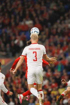 RECORD DATE NOT STATED 4th October 2026; Cardiff City Stadium, Cardiff, Wales; UEFA Nations League Football, Wales versus Denmark; Oliver Provstgaard of Denmark heads the ball AmandaxMcMaster