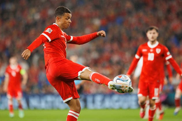 RECORD DATE NOT STATED 4th October 2026; Cardiff City Stadium, Cardiff, Wales; UEFA Nations League Football, Wales versus Denmark; Brennan Johnson of Wales volleys ball AmandaxMcMaster