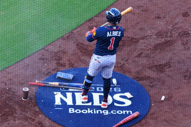 October 4, 2026, Los Angeles, California, USA: Ozzie Albies 1 of the Atlanta Braves gets ready to bat during NLDS Game 2 against the Los Angeles Dodgers on Sunday October 4, 2026 at Dodger Stadium in Los Angeles, California. Dodgers lose to Braves, 2-3. JAVIER ROJAS PI Dodgers Vs. Braves NLDS - Game 2 - ZUMAp124 20261004_zaa_p124_065 Copyright: xJavierxRojasx