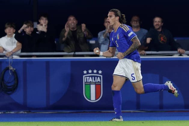 UEFA Nations League football match Italy vs Turkey Riccardo Calafiori of Italy celebrates after scoring a goal of 2-1 UEFA Nations League football match (League A, Group A1) between Italy vs Turkey at the Renato Dall Ara stadium in Bologna on October 05, 2026. _BPH4521 Copyright: xAntonioxBalascox
