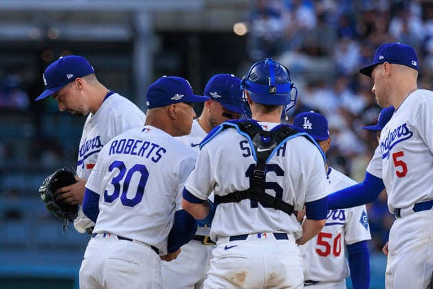 October 4, 2026, Los Angeles, California, USA: Starting pitcher, Blake Snell 7 of the Los Angeles Dodgers is removed by manager Dave Roberts in the fourth inning after throwing 90 pitches during NLDS Game 2 against the Atlanta Braves on Sunday, October 4, 2026, at Dodger Stadium in Los Angeles, California. The Dodgers lost to the Braves, 3Ã¢â‚¬2. JAVIER ROJAS PI Dodgers Vs. Braves NLDS - Game 2  - ZUMAp124 20261004_zaa_p124_092 Copyright: xJavierxRojasx