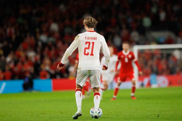 RECORD DATE NOT STATED 4th October 2026; Cardiff City Stadium, Cardiff, Wales; UEFA Nations League Football, Wales versus Denmark; Morten Hjulmand of Denmark has possession of ball AmandaxMcMaster