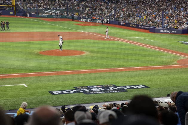 October 5, 2026, St. Petersburg, Florida, USA: 2026 MLB, Baseball Herren, USA postseason logo on the field during game 2 of the American League Division Series between the New York Yankees and Tampa Bay Rays. The Tampa Bay Rays hosted the New York Yankees the at Tropicana Field in St. Petersburg, FL. MLB 2026: Tampa Bay Rays 5:2 New York Yankees  - ZUMAm299 20261005_znp_m299_045 Copyright: xTaylorxMcFeex