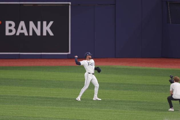 October 5, 2026, St. Petersburg, Florida, USA: Tampa Bay Rays pitcher FREDDY PERALTA (51) warms up before a start in game 2 of the American League Division Series against the New York Yankess. The Tampa Bay Rays hosted the New York Yankees the at Tropicana Field in St. Petersburg, FL. St. Petersburg USA - ZUMAm299 20261005_znp_m299_052 Copyright: xTaylorxMcFeex