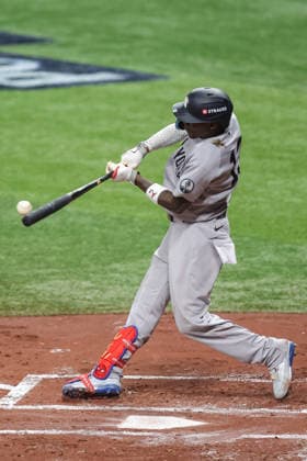 October 5, 2026, St. Petersburg, Florida, USA: New York Yankees second baseman JAZZ CHISHOLM JR. (13) hits the ball during game 2 of the American League Division Series against the Tampa Bay Rays. The Tampa Bay Rays hosted the New York Yankees the at Tropicana Field in St. Petersburg, FL. St. Petersburg USA - ZUMAm299 20261005_znp_m299_055 Copyright: xTaylorxMcFeex