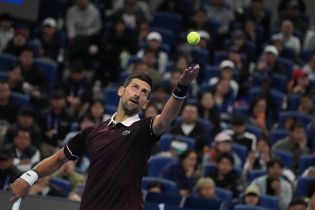 (261006) -- BEIJING, Oct. 6, 2026 -- Novak Djokovic serves during the men s singles semifinal match between Daniil Medvedev of Russia and Novak Djokovic of Serbia at 2026 China Open tennis tournament in Beijing, China, Oct. 5, 2026. ) (SP)CHINA-BEIJING-TENNIS-CHINA OPEN-MEN S SINGLES(CN) XiexHan 