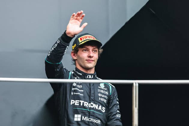 SEPANG, SGR - OCTOBER 04: Kimi Antonelli of Italy and Mercedes-AMG PETRONAS F1 Team celebrate on podium following the conclusion of the Formula 1 Gulf Air Bahrain Grand Prix on October 04, 2026 held at Sepang International Circuit in Sepang, Malaysia. (Photo by Hazrin Yeob Men Shah Icon Sportswire) AUTO: OCT 04 F1 Bahrain Grand Prix in Malaysia EDITORIAL USE ONLY Icon37826100411290
