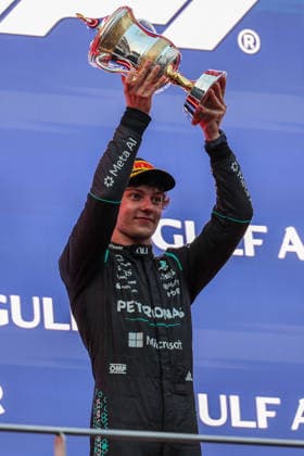 SEPANG, SGR - OCTOBER 04: Kimi Antonelli of Italy and Mercedes-AMG PETRONAS F1 Team celebrate on podium following the conclusion of the Formula 1 Gulf Air Bahrain Grand Prix on October 04, 2026 held at Sepang International Circuit in Sepang, Malaysia. (Photo by Hazrin Yeob Men Shah Icon Sportswire) AUTO: OCT 04 F1 Bahrain Grand Prix in Malaysia EDITORIAL USE ONLY Icon37826100412068